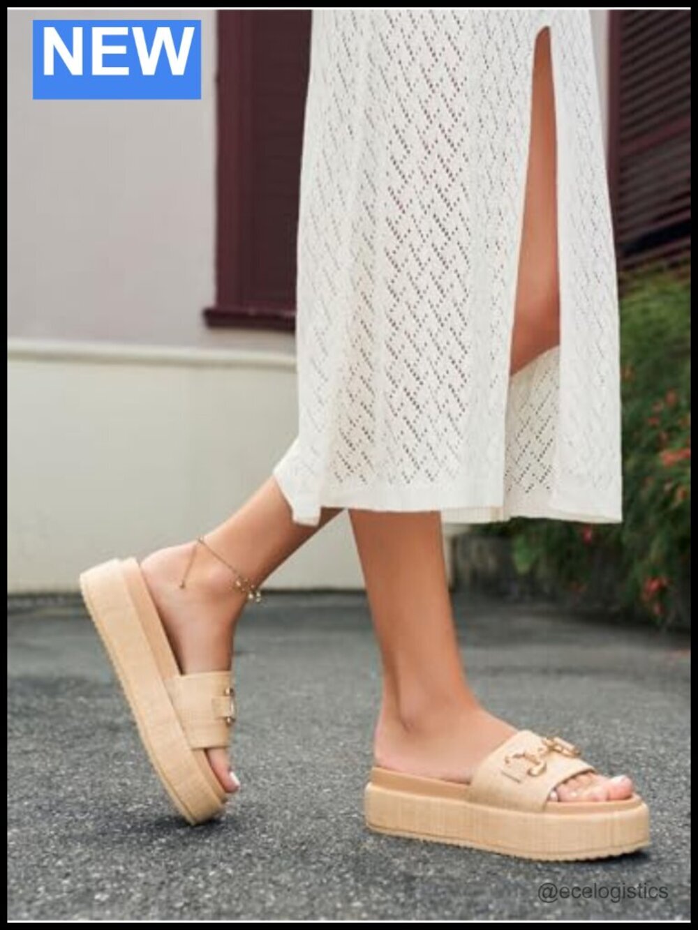Womens Raffia Platform Sandals Espadrilles Slip On Slide Sandals